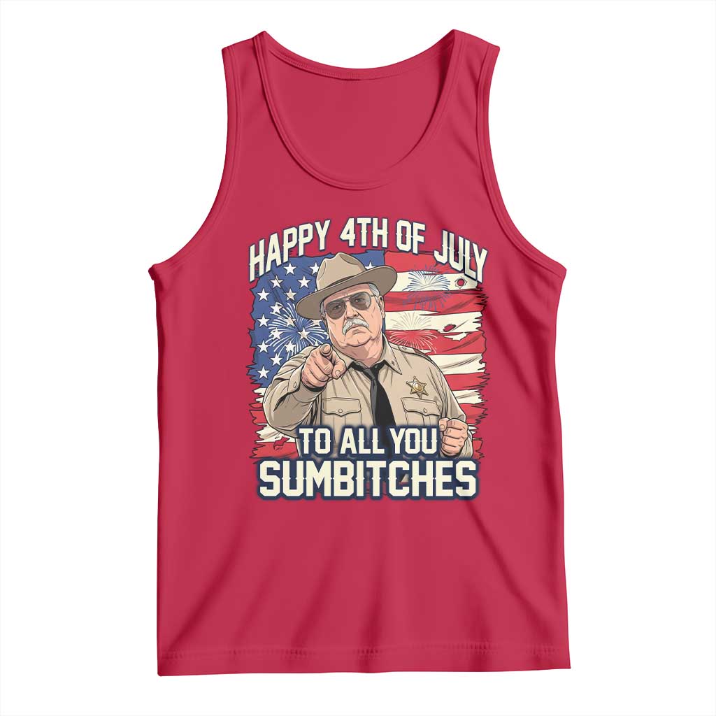 Happy 4th of July To All You Sumbitches Funny Sheriff Tank Top Retro Movie Quote Inspo Country Humor