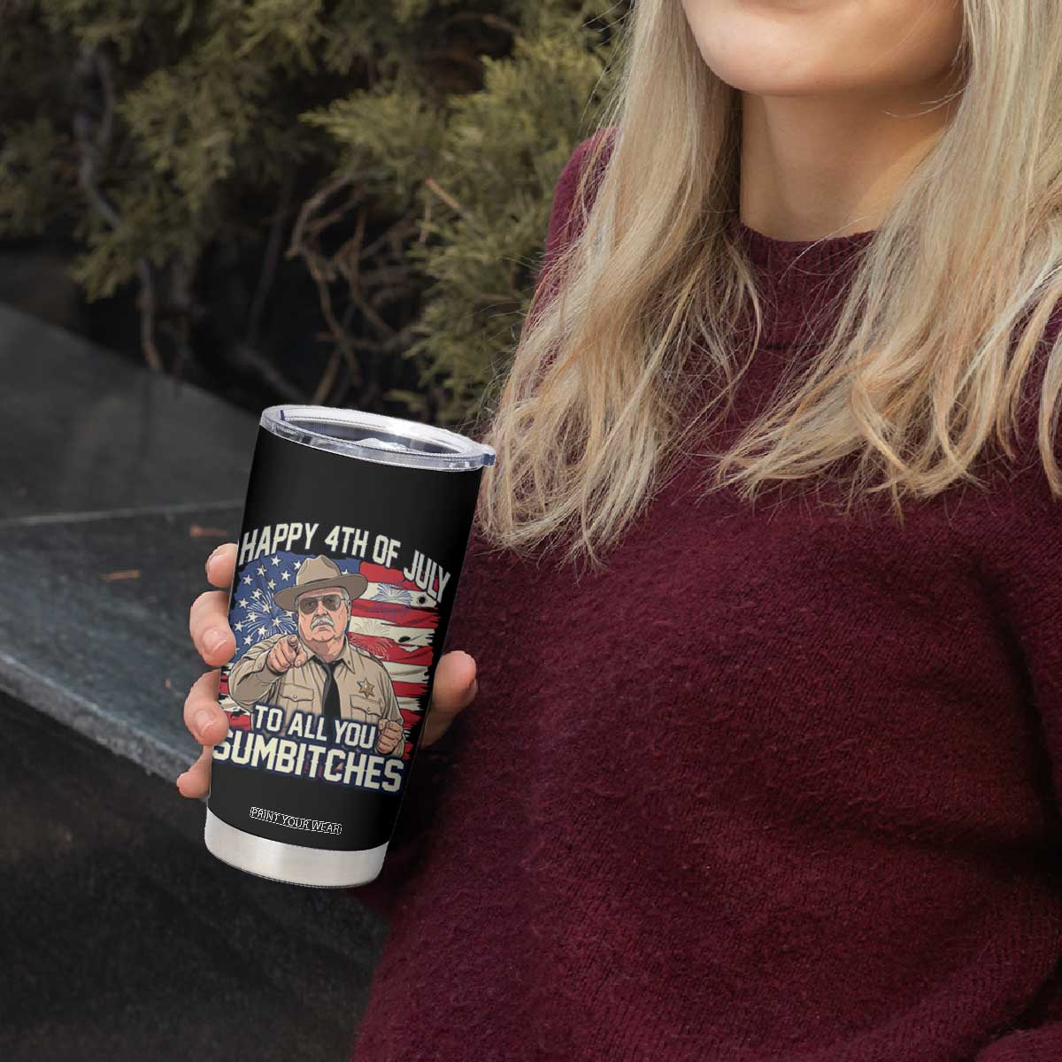 Happy 4th of July To All You Sumbitches Funny Sheriff Tumbler Cup Retro Movie Quote Inspo Country Humor