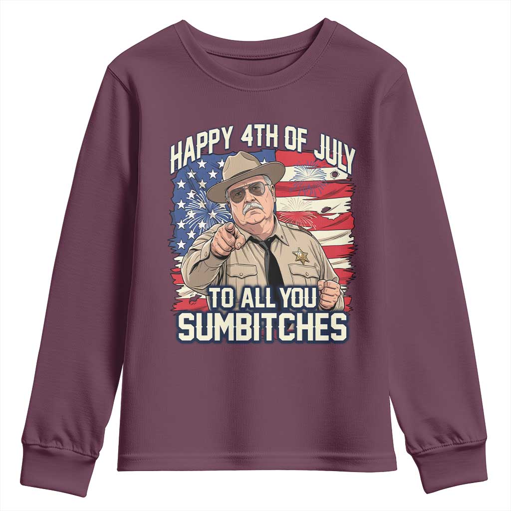Happy 4th of July To All You Sumbitches Funny Sheriff Youth Sweatshirt Retro Movie Quote Inspo Country Humor