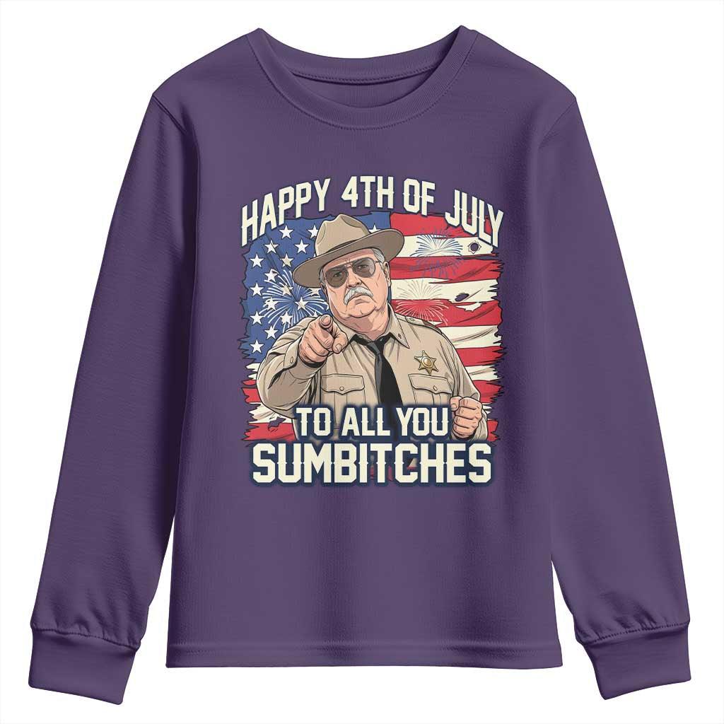 Happy 4th of July To All You Sumbitches Funny Sheriff Youth Sweatshirt Retro Movie Quote Inspo Country Humor