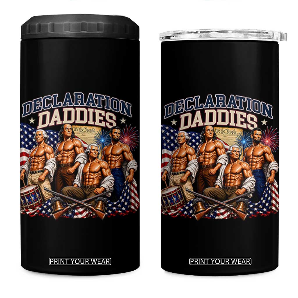 1776 America Declaration Daddies Patriotic 4 in 1 Can Cooler Tumbler Funny Buff Founding Fathers Muscular Patriots