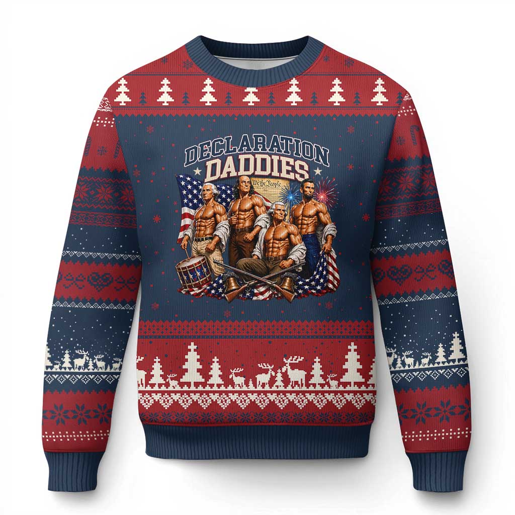 1776 America Declaration Daddies Patriotic Ugly Christmas Sweater Funny Buff Founding Fathers Muscular Patriots TS02 Navy Red Print Your Wear