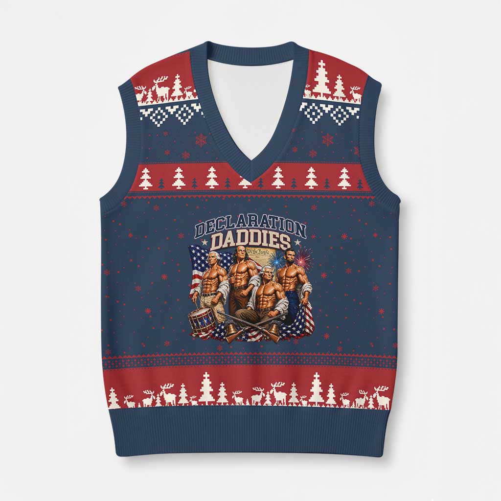 1776 America Declaration Daddies Patriotic V-Neck Knit Sweater Vest Funny Buff Founding Fathers Muscular Patriots TS02 Navy Red Print Your Wear