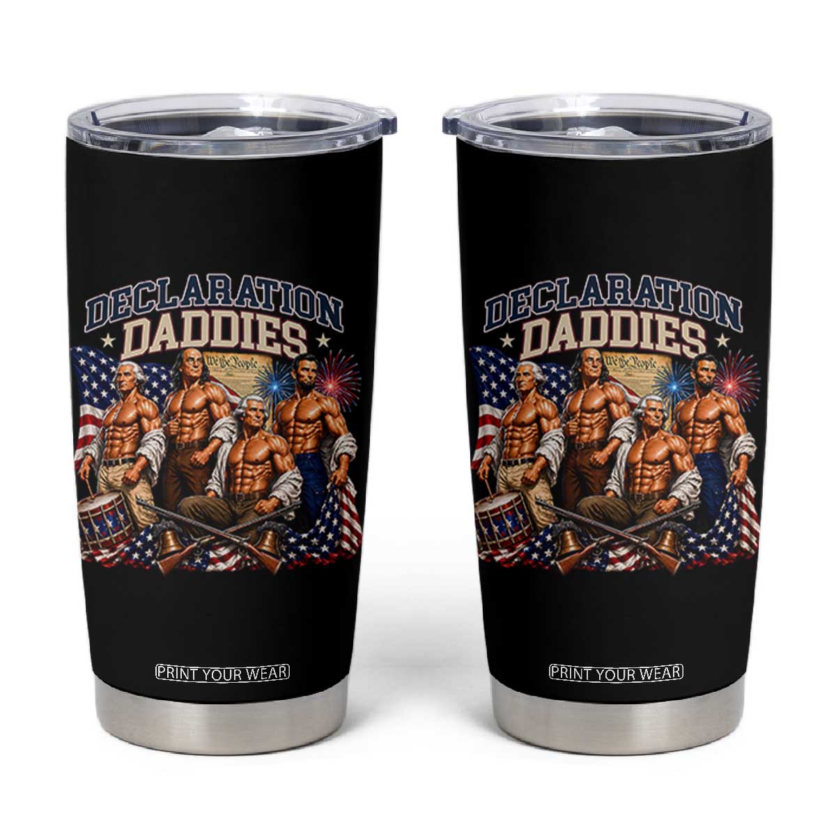 1776 America Declaration Daddies Patriotic Tumbler Cup Funny Buff Founding Fathers Muscular Patriots