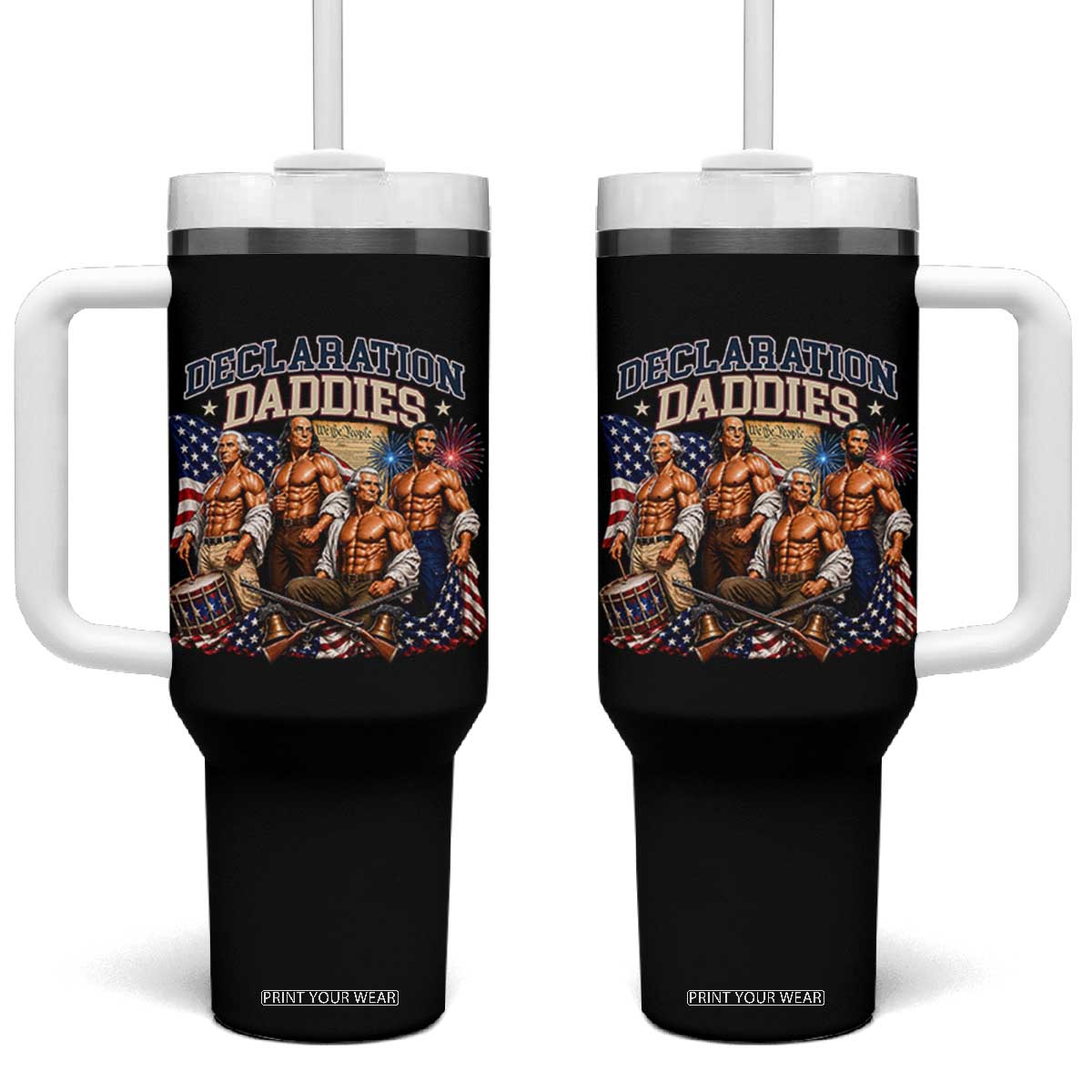 1776 America Declaration Daddies Patriotic Tumbler With Handle Funny Buff Founding Fathers Muscular Patriots
