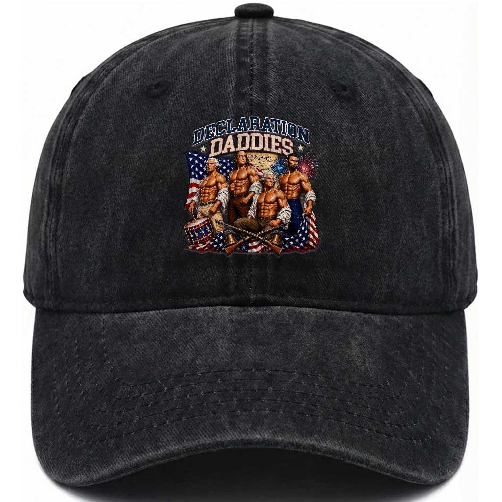 1776 America Declaration Daddies Patriotic Washed Cotton Baseball Cap Funny Buff Founding Fathers Muscular Patriots