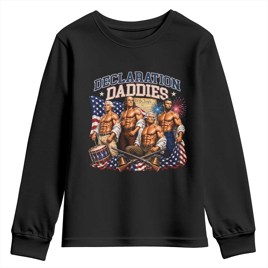 1776 America Declaration Daddies Patriotic Youth Sweatshirt Funny Buff Founding Fathers Muscular Patriots TS02 Black Print Your Wear