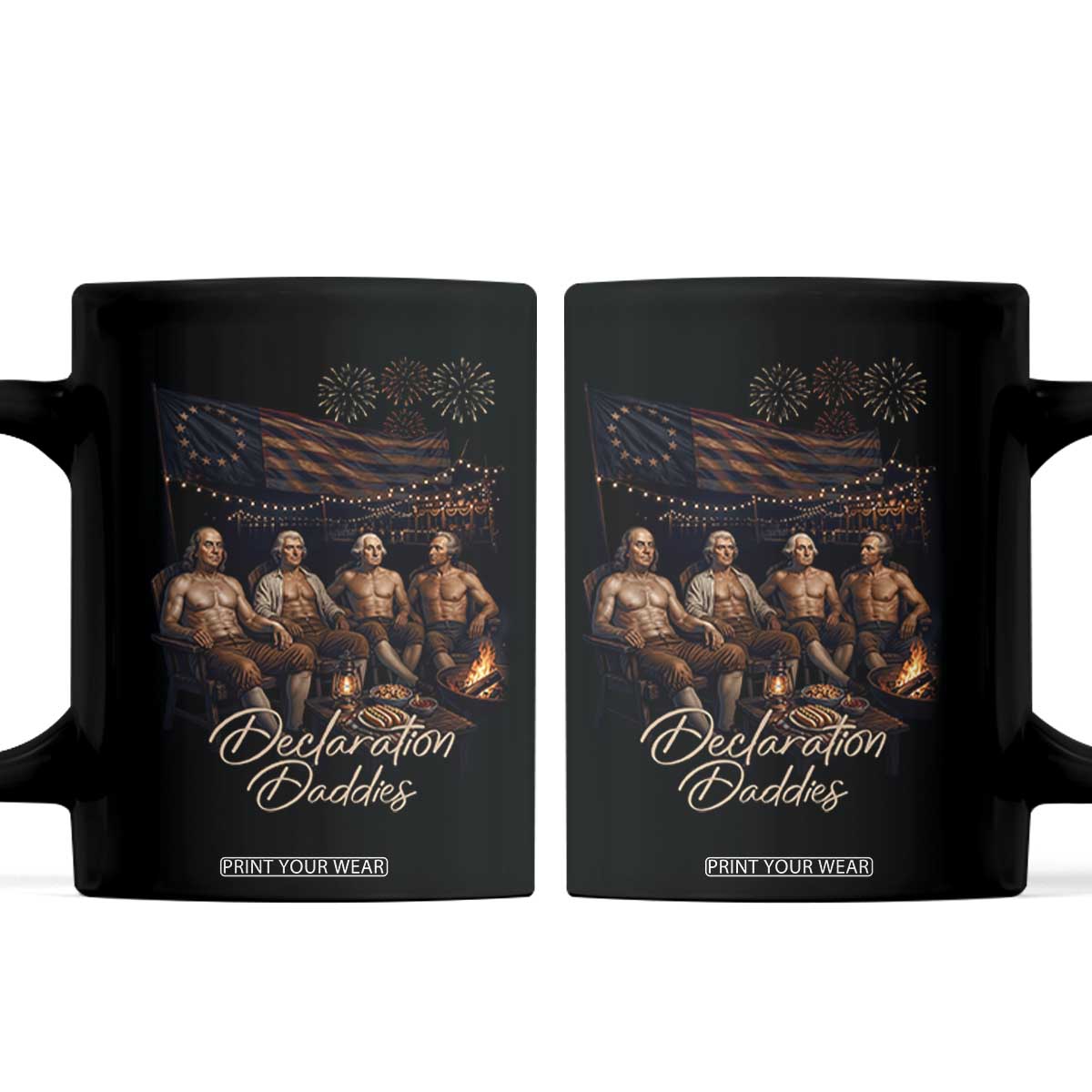 Declaration Daddies Campfire Gathering Graphic Coffee Mug Shirtless Founding Fathers Patriotic Summer 4th of July Celebration