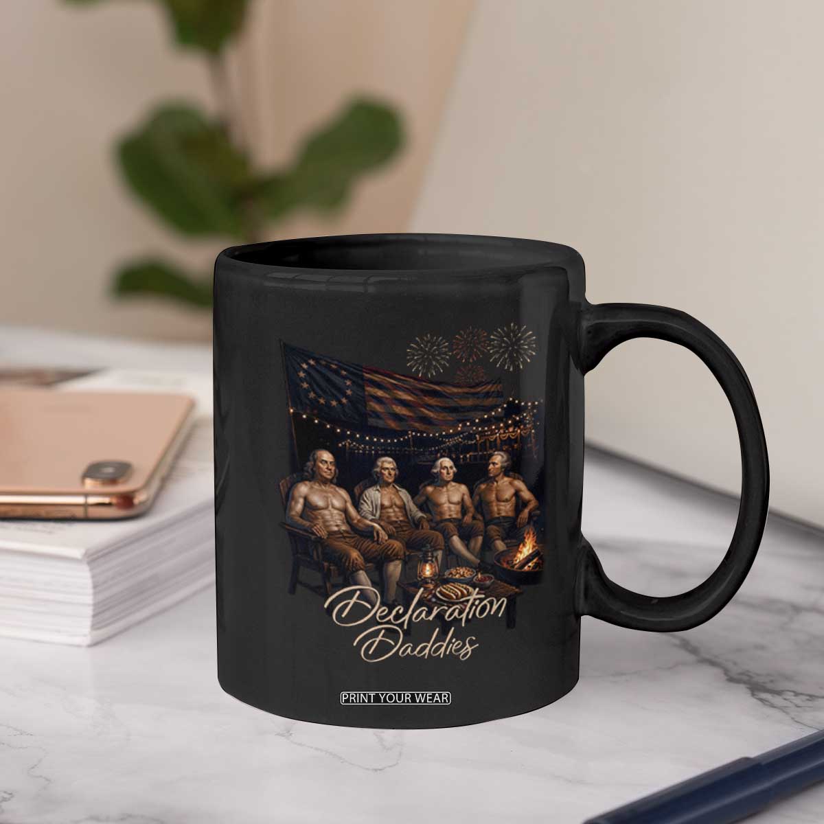 Declaration Daddies Campfire Gathering Graphic Coffee Mug Shirtless Founding Fathers Patriotic Summer 4th of July Celebration