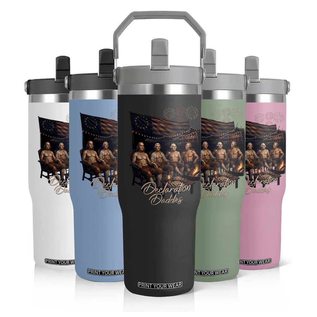 Declaration Daddies Campfire Gathering Graphic Flip Straw Tumbler Shirtless Founding Fathers Patriotic Summer 4th of July Celebration