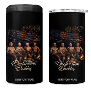 Declaration Daddies Campfire Gathering Graphic 4 in 1 Can Cooler Tumbler Shirtless Founding Fathers Patriotic Summer 4th of July Celebration
