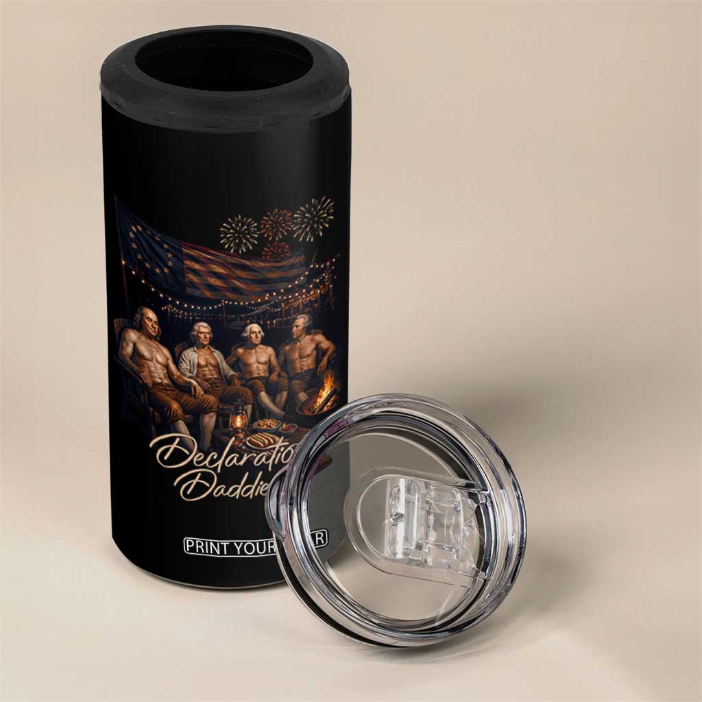Declaration Daddies Campfire Gathering Graphic 4 in 1 Can Cooler Tumbler Shirtless Founding Fathers Patriotic Summer 4th of July Celebration