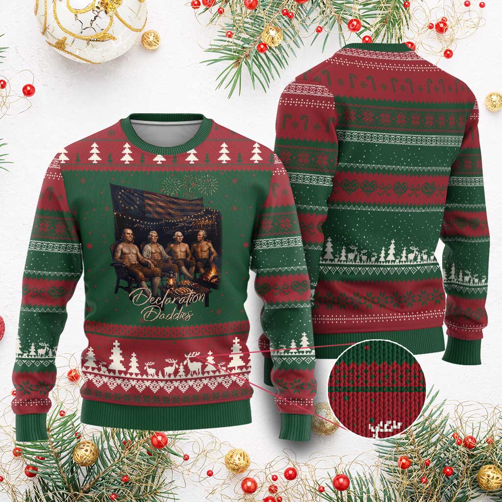 Declaration Daddies Campfire Gathering Graphic Ugly Christmas Sweater Shirtless Founding Fathers Patriotic Summer 4th of July Celebration