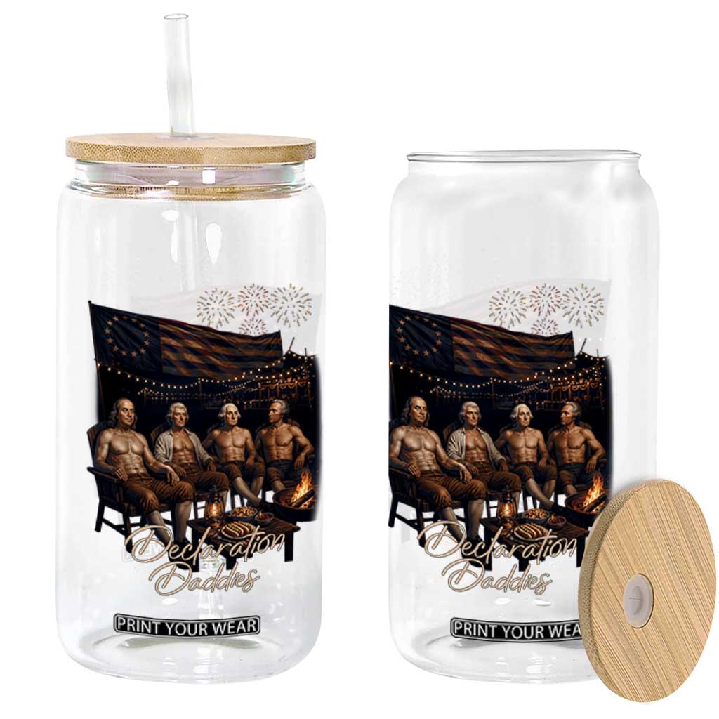 Declaration Daddies Campfire Gathering Graphic Glass Can Shirtless Founding Fathers Patriotic Summer 4th of July Celebration