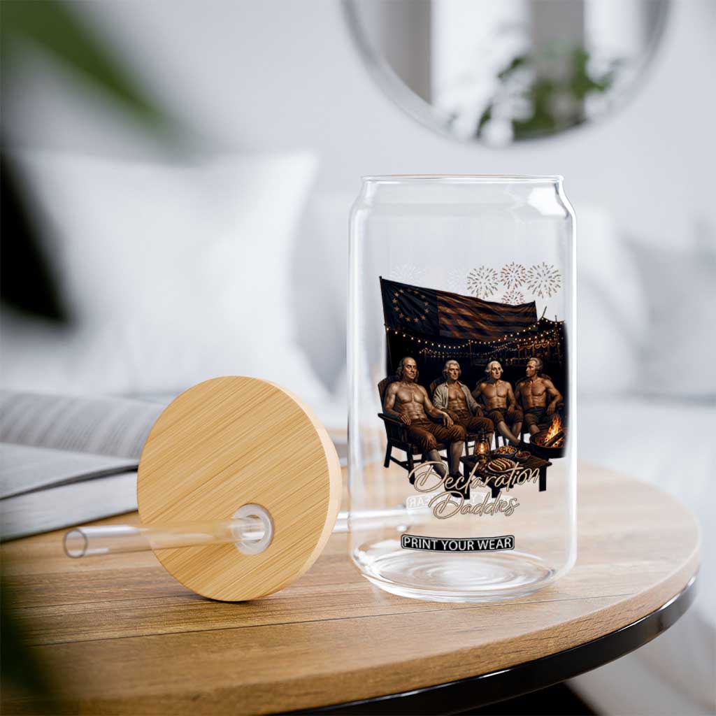 Declaration Daddies Campfire Gathering Graphic Glass Can Shirtless Founding Fathers Patriotic Summer 4th of July Celebration