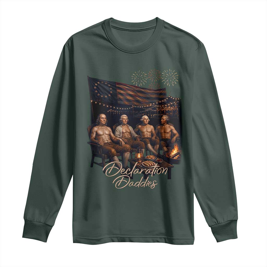 Declaration Daddies Campfire Gathering Graphic Long Sleeve Shirt Shirtless Founding Fathers Patriotic Summer 4th of July Celebration