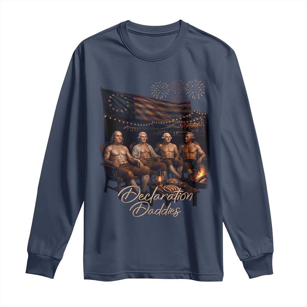 Declaration Daddies Campfire Gathering Graphic Long Sleeve Shirt Shirtless Founding Fathers Patriotic Summer 4th of July Celebration