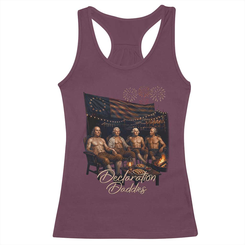 Declaration Daddies Campfire Gathering Graphic Racerback Tank Top Shirtless Founding Fathers Patriotic Summer 4th of July Celebration