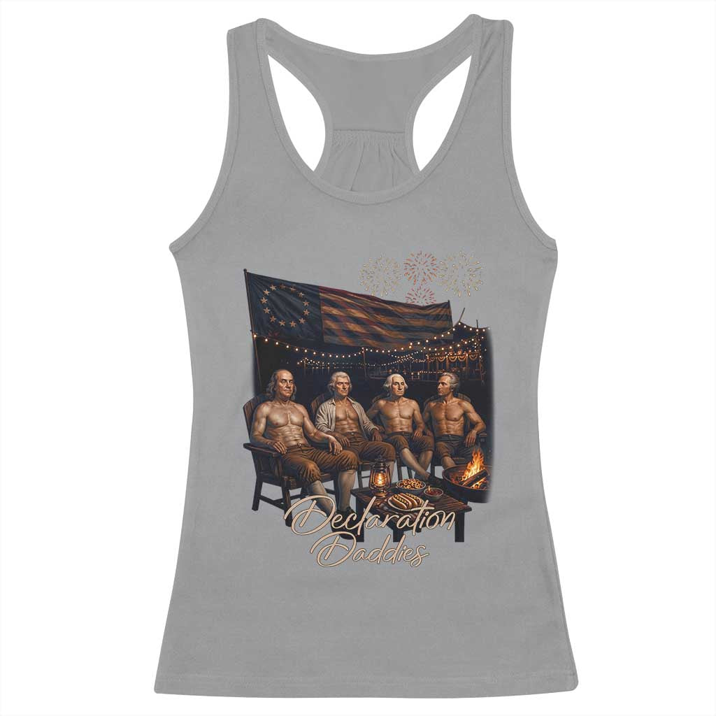 Declaration Daddies Campfire Gathering Graphic Racerback Tank Top Shirtless Founding Fathers Patriotic Summer 4th of July Celebration