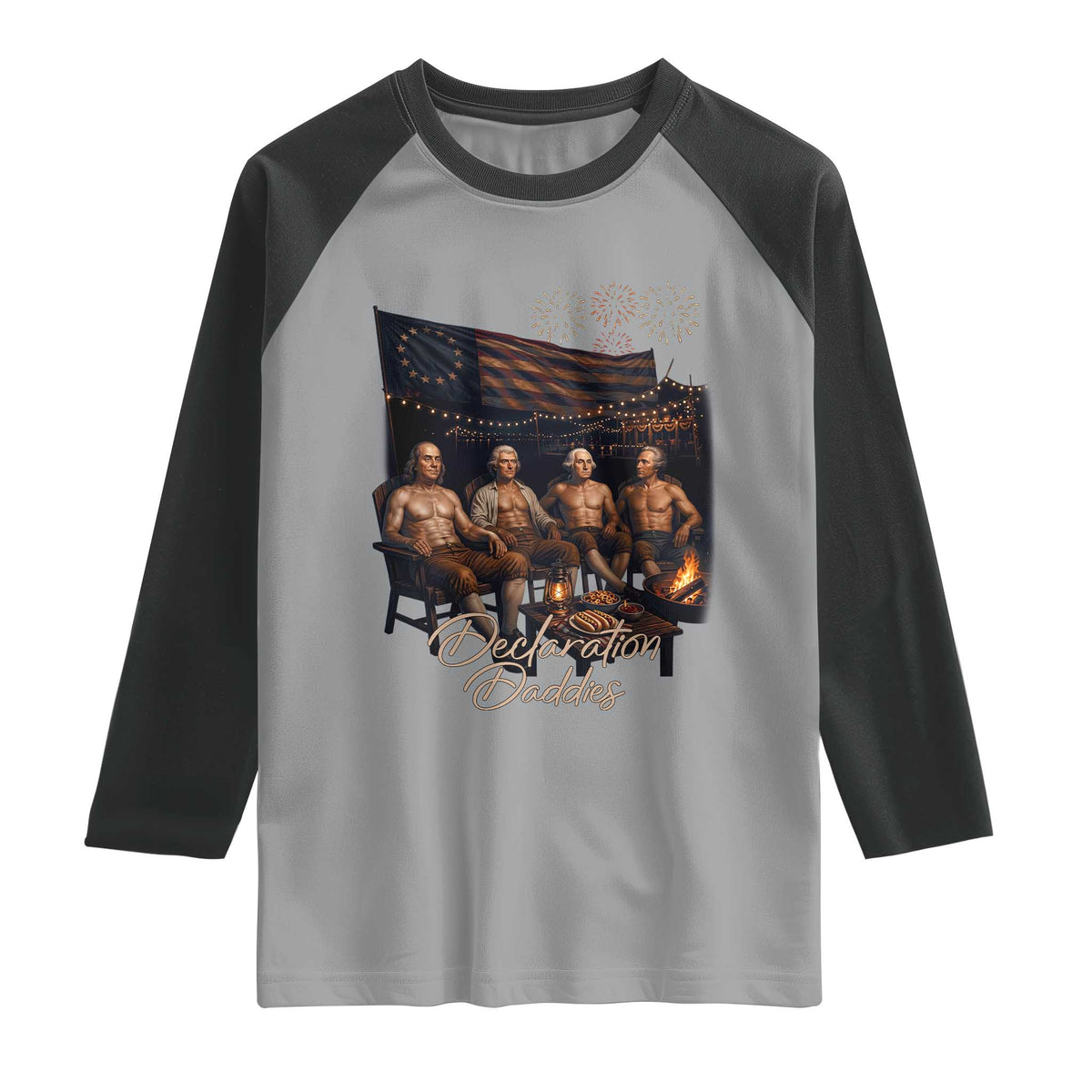 Declaration Daddies Campfire Gathering Graphic Raglan Shirt Shirtless Founding Fathers Patriotic Summer 4th of July Celebration