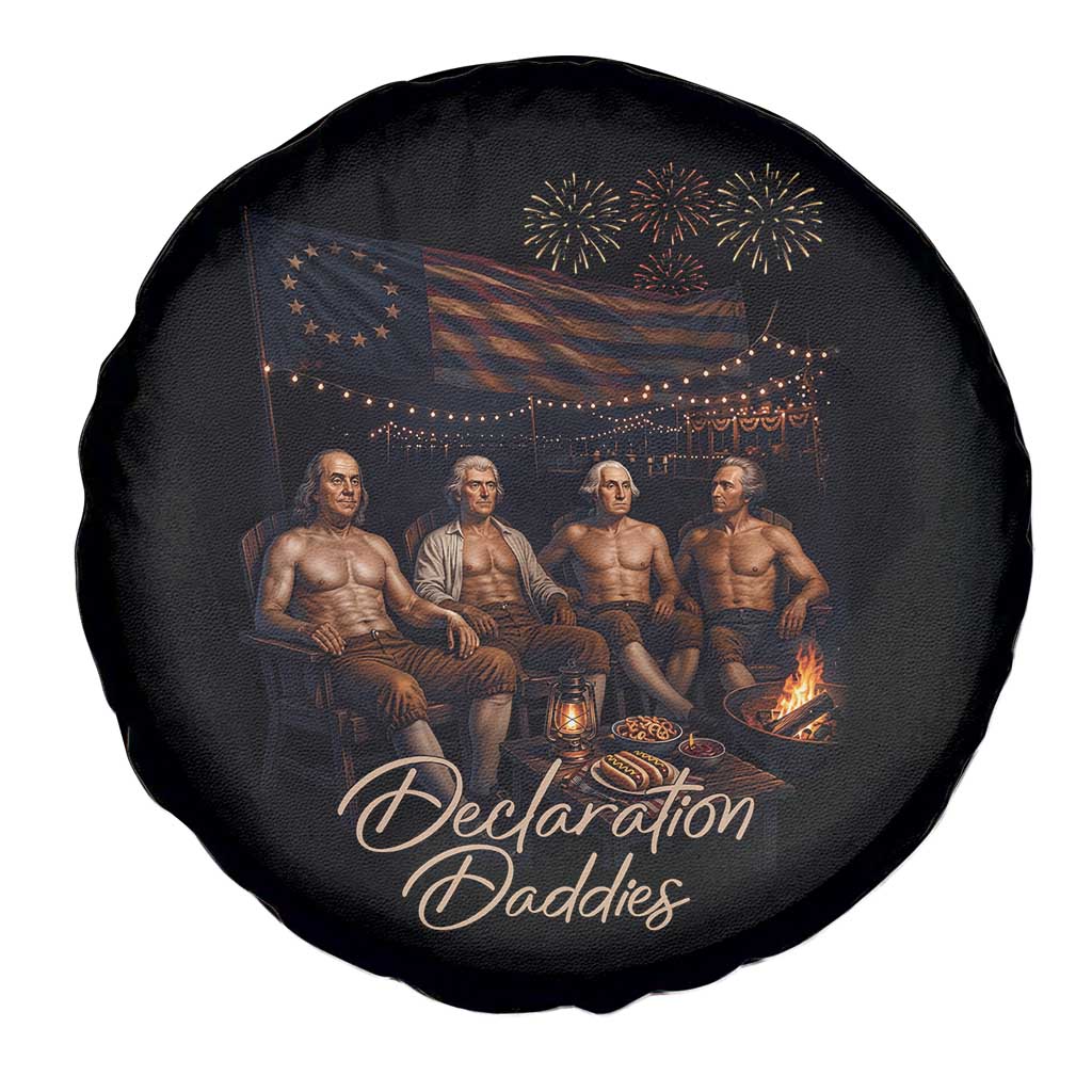 Declaration Daddies Campfire Gathering Graphic Spare Tire Cover Shirtless Founding Fathers Patriotic Summer 4th of July Celebration