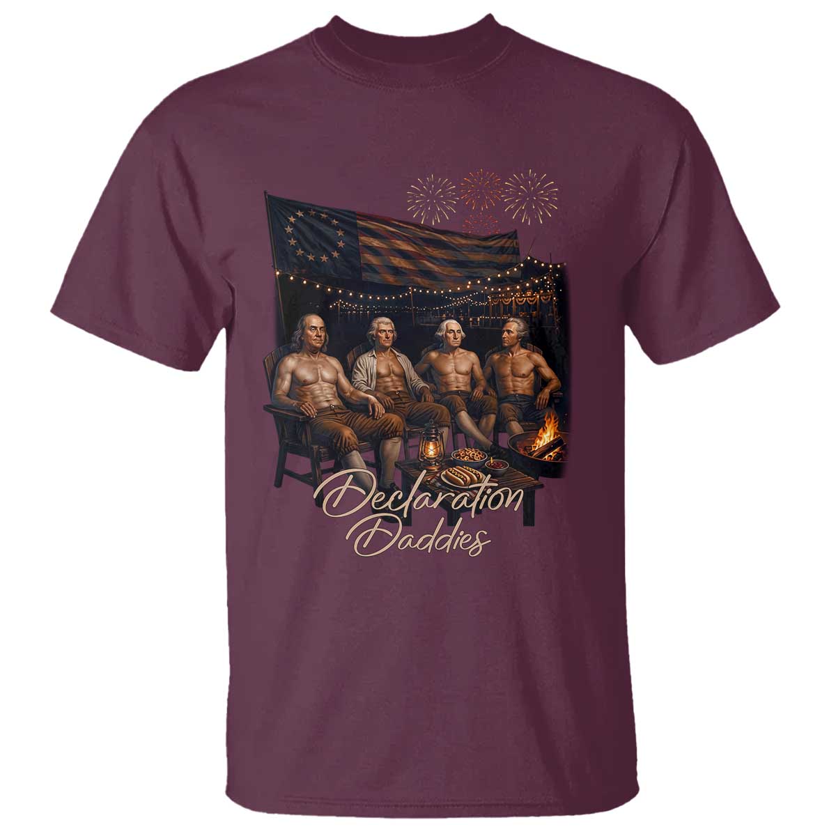 Declaration Daddies Campfire Gathering Graphic T Shirt Shirtless Founding Fathers Patriotic Summer 4th of July Celebration