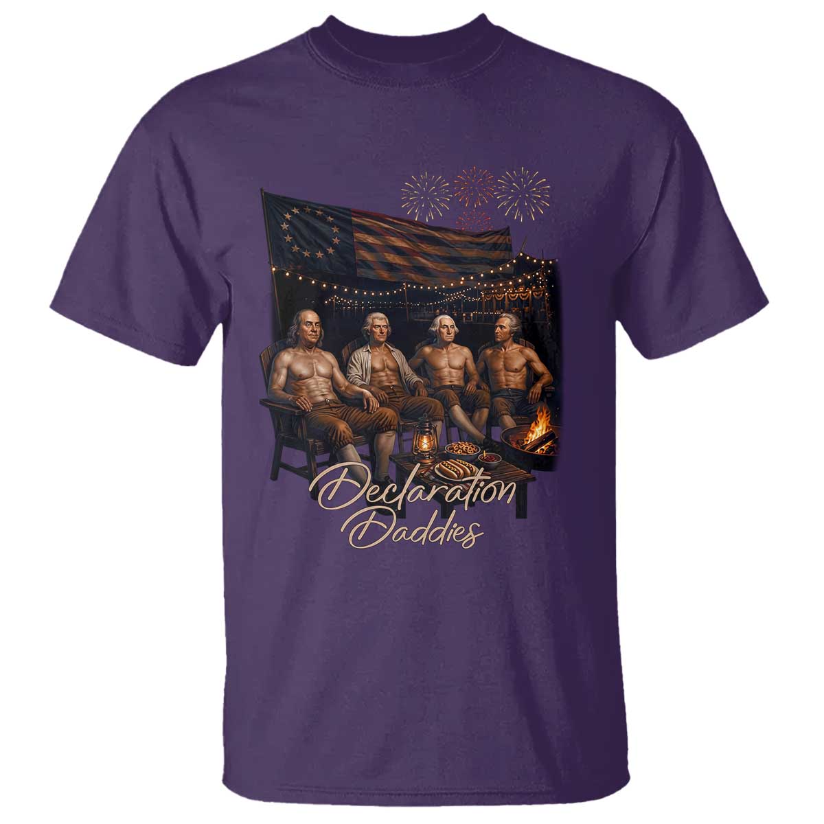 Declaration Daddies Campfire Gathering Graphic T Shirt Shirtless Founding Fathers Patriotic Summer 4th of July Celebration