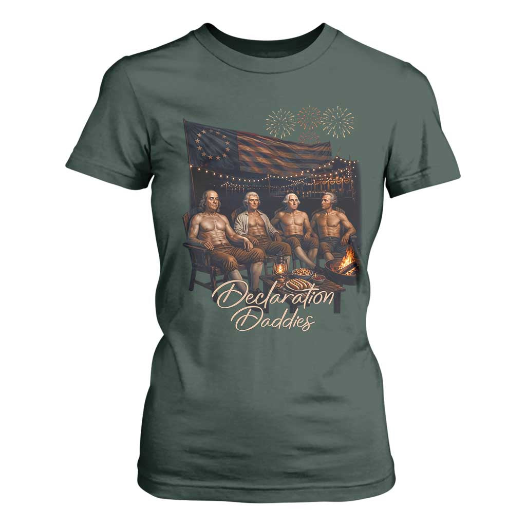 Declaration Daddies Campfire Gathering Graphic T Shirt For Women Shirtless Founding Fathers Patriotic Summer 4th of July Celebration