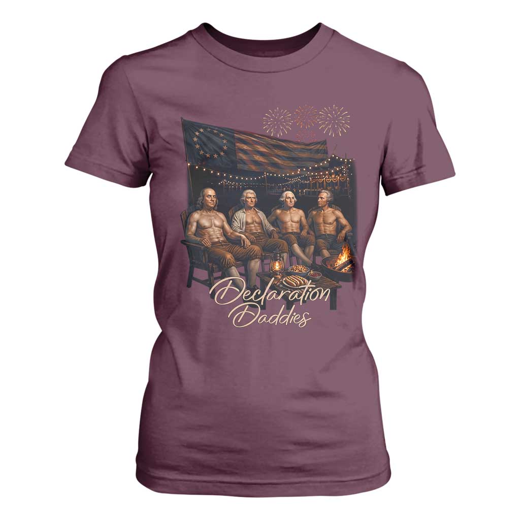 Declaration Daddies Campfire Gathering Graphic T Shirt For Women Shirtless Founding Fathers Patriotic Summer 4th of July Celebration
