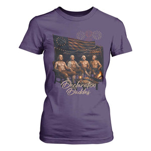 Declaration Daddies Campfire Gathering Graphic T Shirt For Women Shirtless Founding Fathers Patriotic Summer 4th of July Celebration