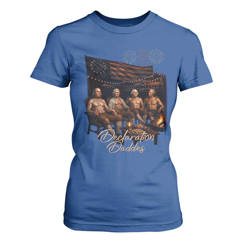 Declaration Daddies Campfire Gathering Graphic T Shirt For Women Shirtless Founding Fathers Patriotic Summer 4th of July Celebration