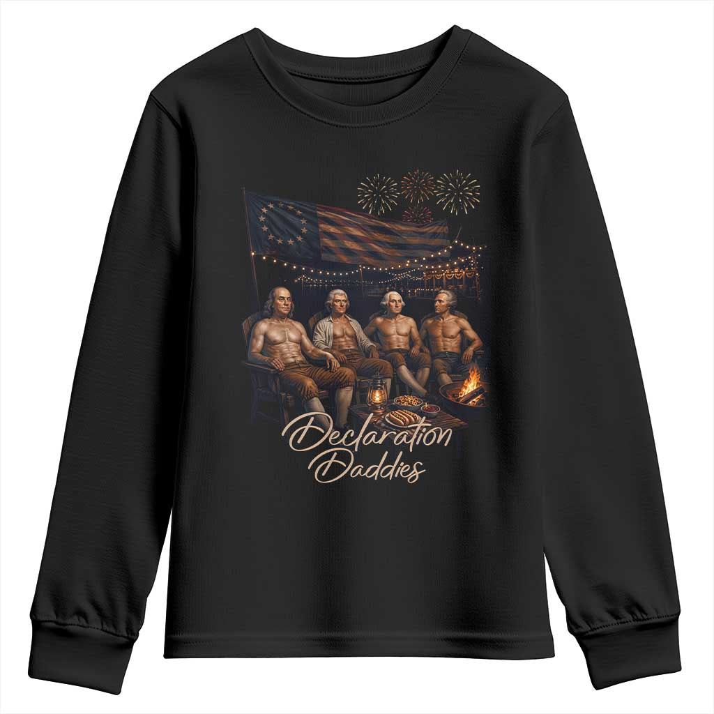 Declaration Daddies Campfire Gathering Graphic Youth Sweatshirt Shirtless Founding Fathers Patriotic Summer 4th of July Celebration