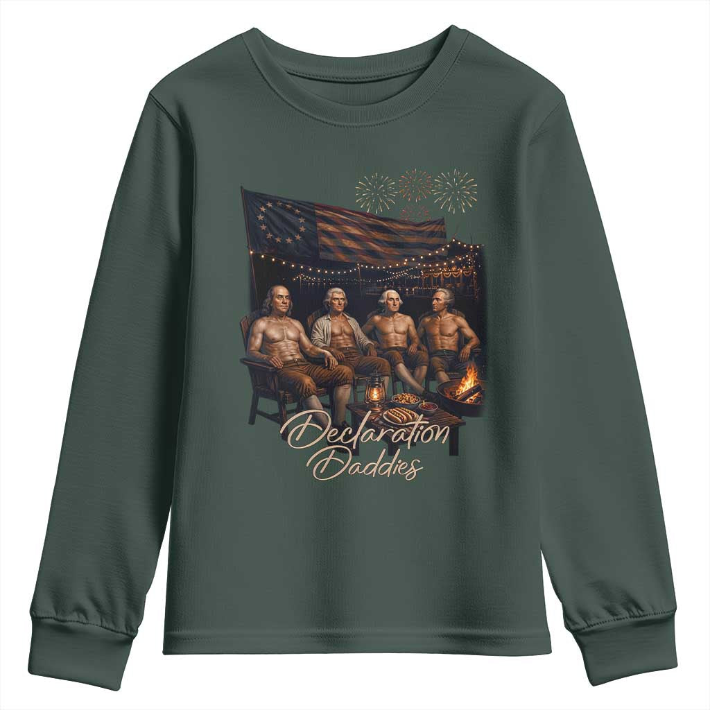 Declaration Daddies Campfire Gathering Graphic Youth Sweatshirt Shirtless Founding Fathers Patriotic Summer 4th of July Celebration