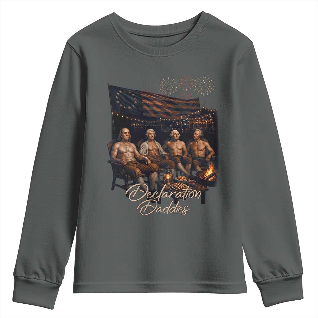 Declaration Daddies Campfire Gathering Graphic Youth Sweatshirt Shirtless Founding Fathers Patriotic Summer 4th of July Celebration