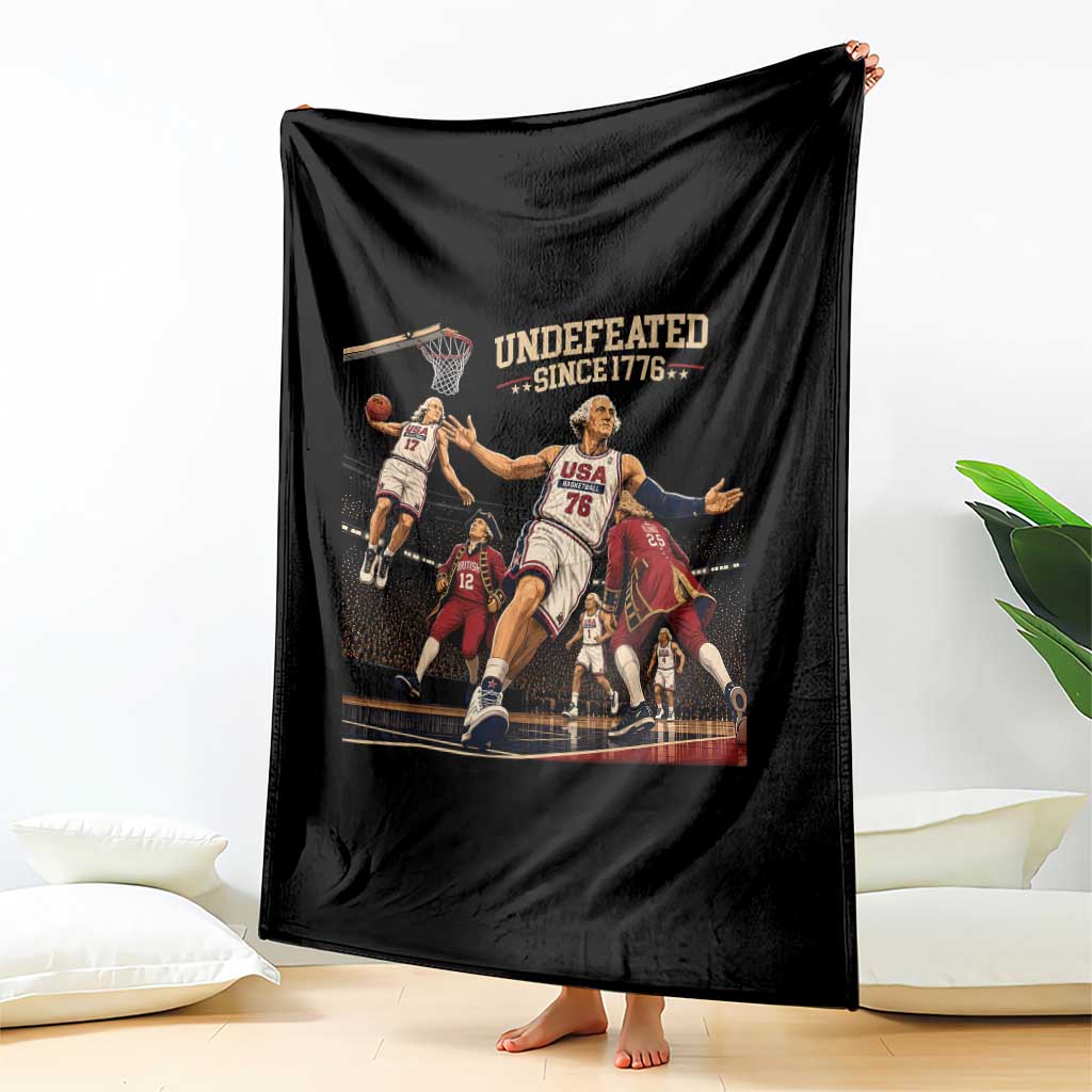 Undefeated Since 1776 George Washington Basketball Throw Blanket Funny USA Dream Team Founding Fathers Slam Dunk Patriotic Sports