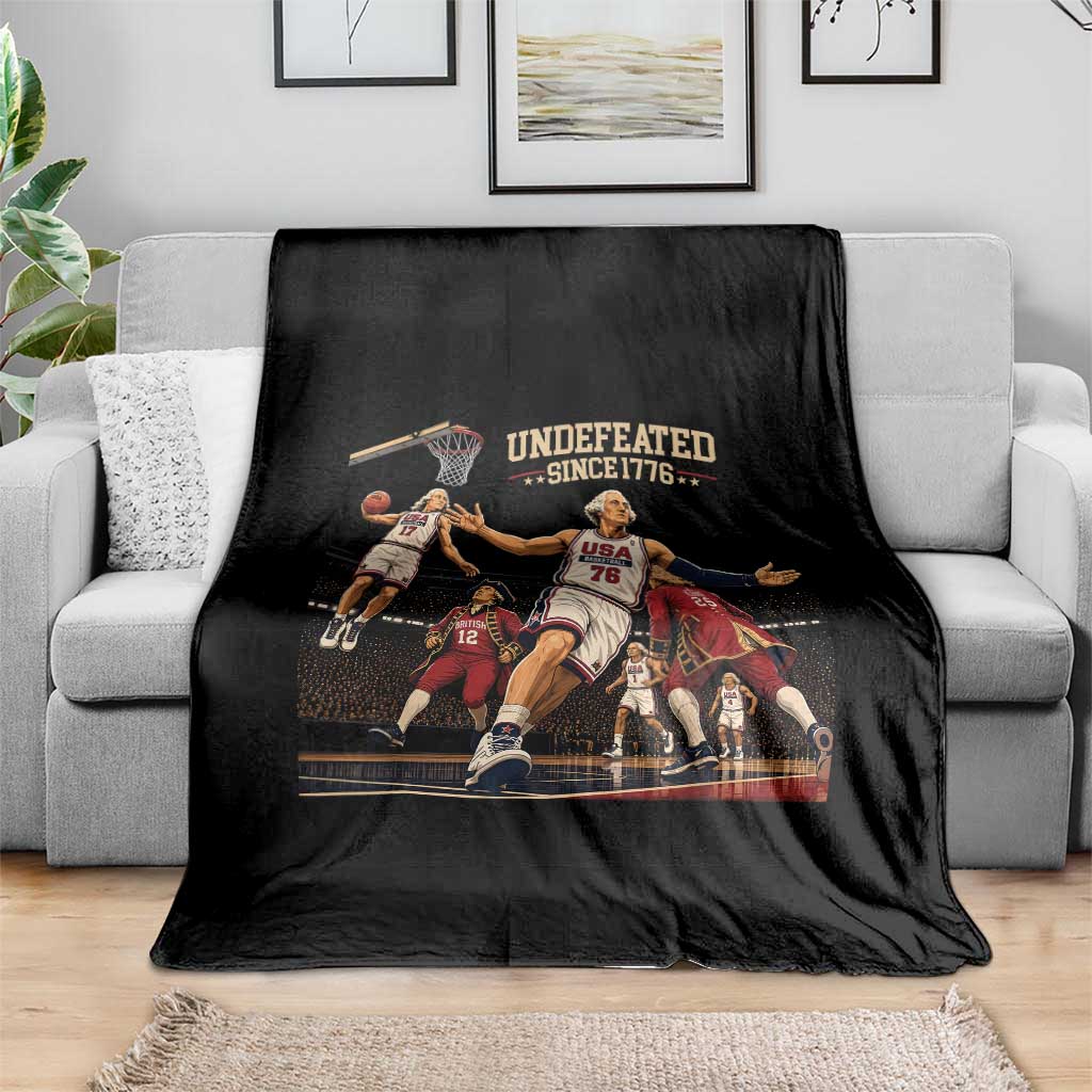 Undefeated Since 1776 George Washington Basketball Throw Blanket Funny USA Dream Team Founding Fathers Slam Dunk Patriotic Sports
