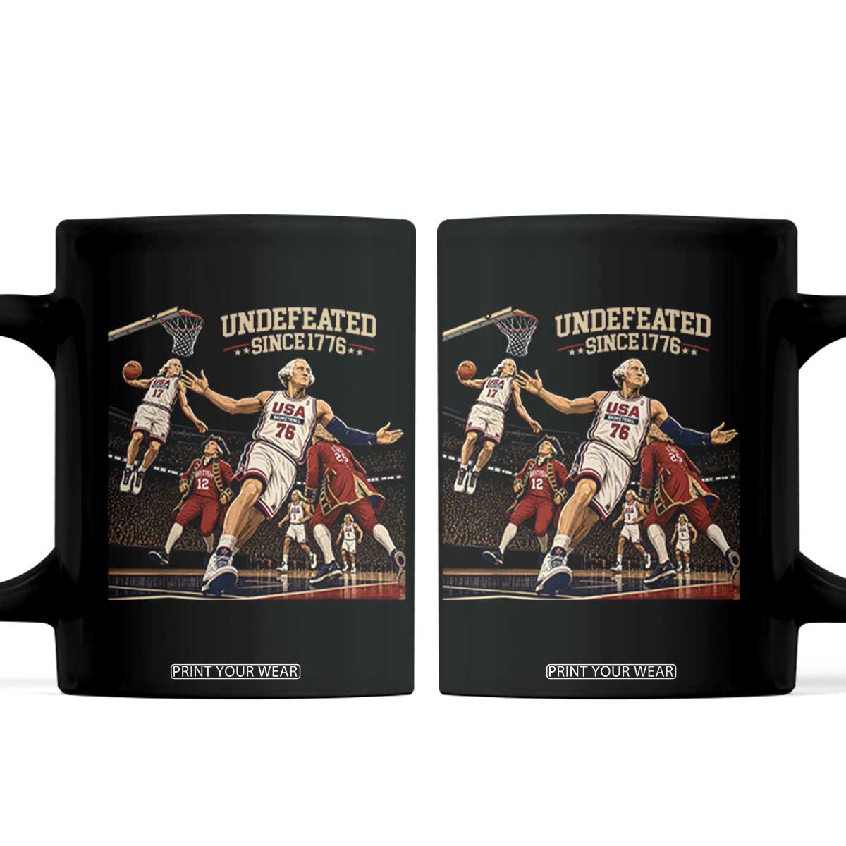 Undefeated Since 1776 George Washington Basketball Coffee Mug Funny USA Dream Team Founding Fathers Slam Dunk Patriotic Sports
