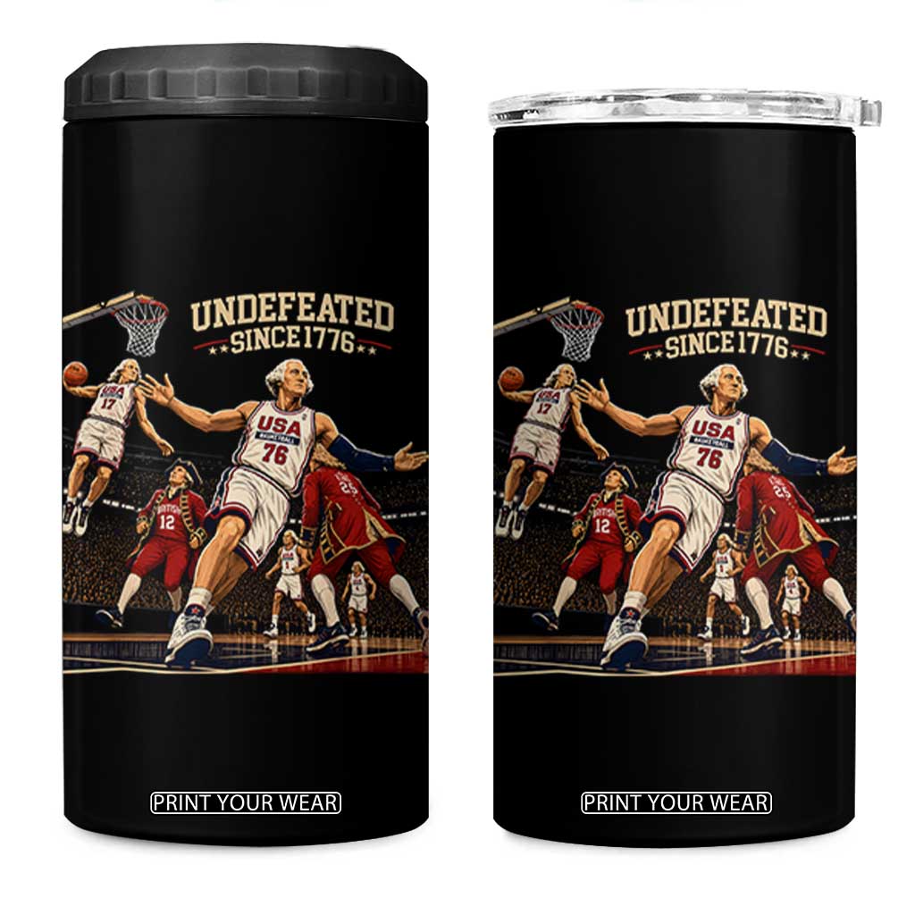 Undefeated Since 1776 George Washington Basketball 4 in 1 Can Cooler Tumbler Funny USA Dream Team Founding Fathers Slam Dunk Patriotic Sports