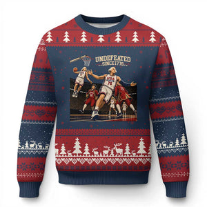 Undefeated Since 1776 George Washington Basketball Ugly Christmas Sweater Funny USA Dream Team Founding Fathers Slam Dunk Patriotic Sports