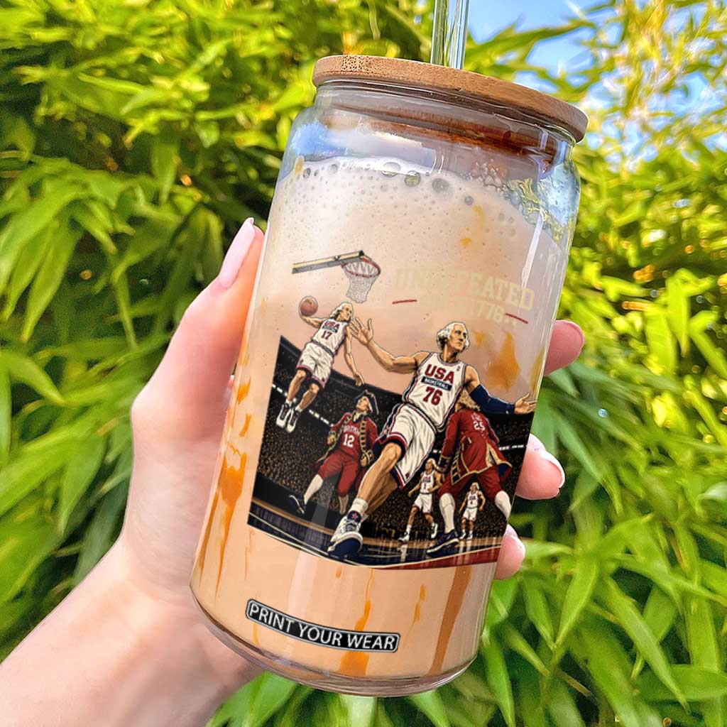 Undefeated Since 1776 George Washington Basketball Glass Can Funny USA Dream Team Founding Fathers Slam Dunk Patriotic Sports