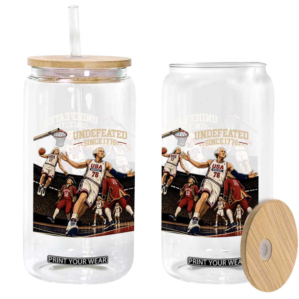 Undefeated Since 1776 George Washington Basketball Glass Can Funny USA Dream Team Founding Fathers Slam Dunk Patriotic Sports