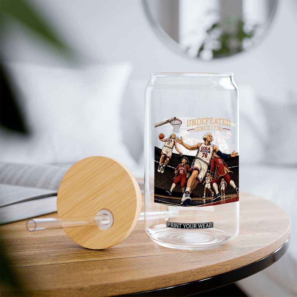 Undefeated Since 1776 George Washington Basketball Glass Can Funny USA Dream Team Founding Fathers Slam Dunk Patriotic Sports