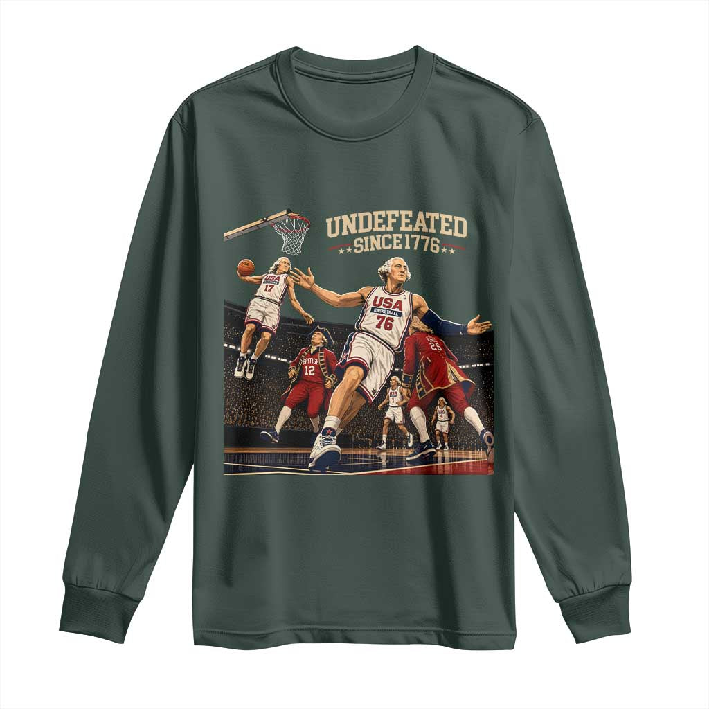 Undefeated Since 1776 George Washington Basketball Long Sleeve Shirt Funny USA Dream Team Founding Fathers Slam Dunk Patriotic Sports