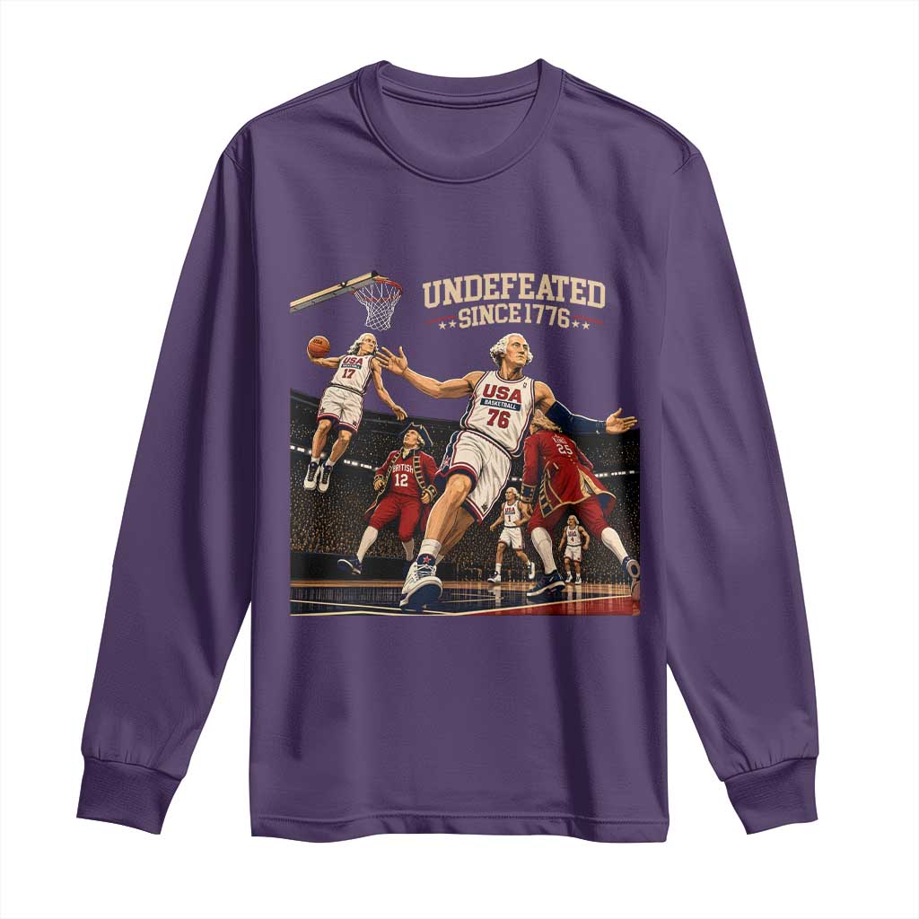 Undefeated Since 1776 George Washington Basketball Long Sleeve Shirt Funny USA Dream Team Founding Fathers Slam Dunk Patriotic Sports