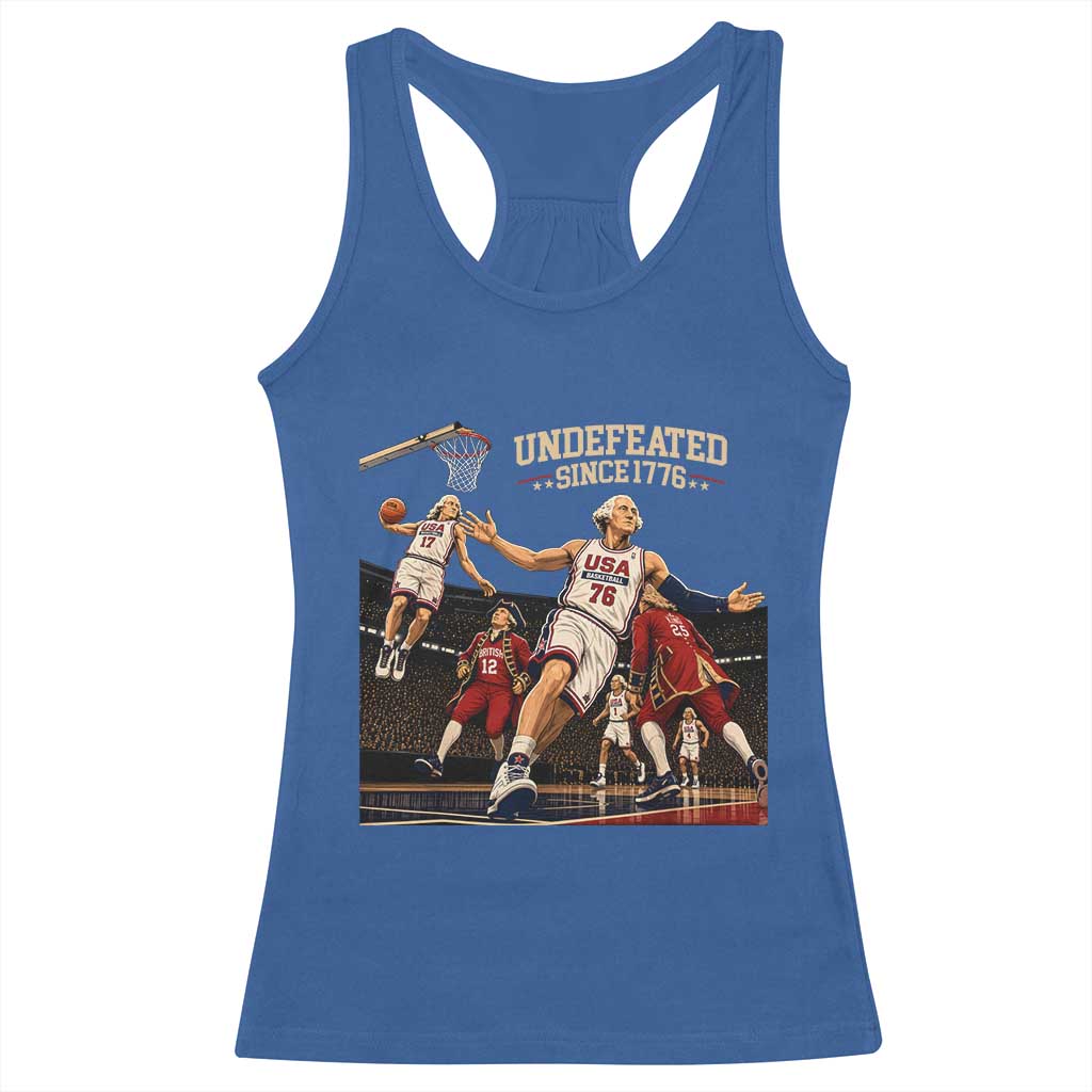 Undefeated Since 1776 George Washington Basketball Racerback Tank Top Funny USA Dream Team Founding Fathers Slam Dunk Patriotic Sports