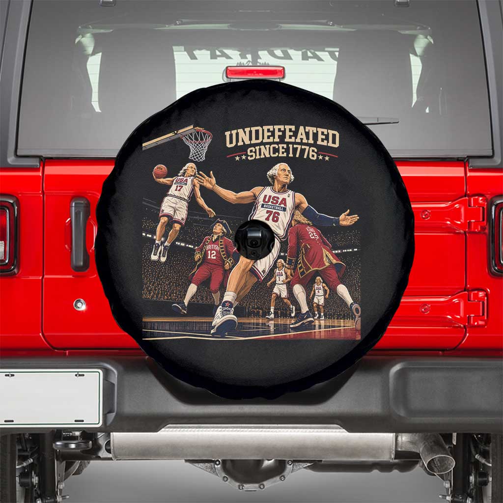 Undefeated Since 1776 George Washington Basketball Spare Tire Cover Funny USA Dream Team Founding Fathers Slam Dunk Patriotic Sports