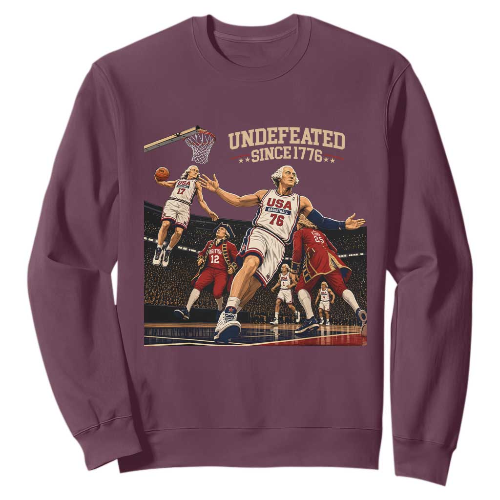 Undefeated Since 1776 George Washington Basketball Sweatshirt Funny USA Dream Team Founding Fathers Slam Dunk Patriotic Sports