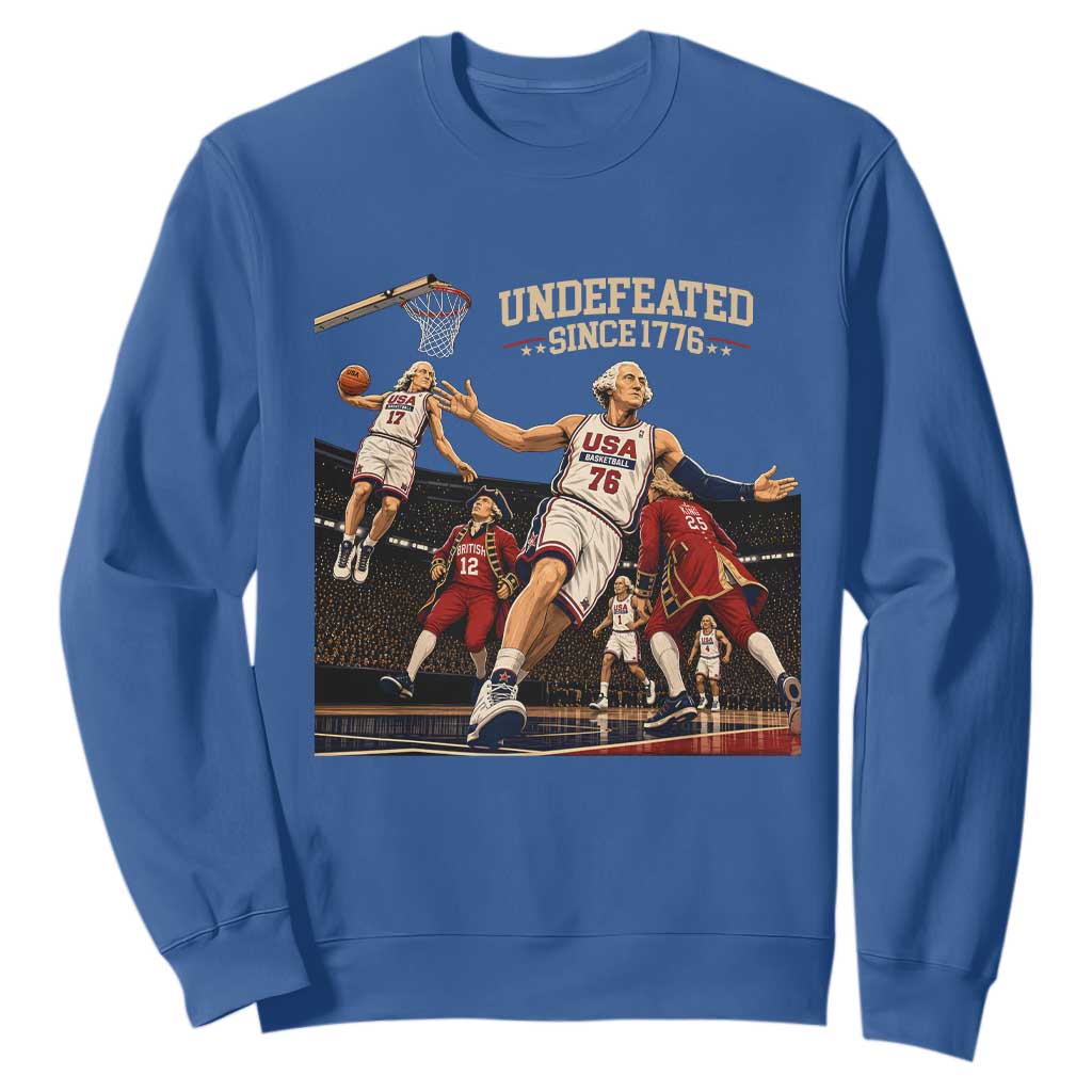 Undefeated Since 1776 George Washington Basketball Sweatshirt Funny USA Dream Team Founding Fathers Slam Dunk Patriotic Sports