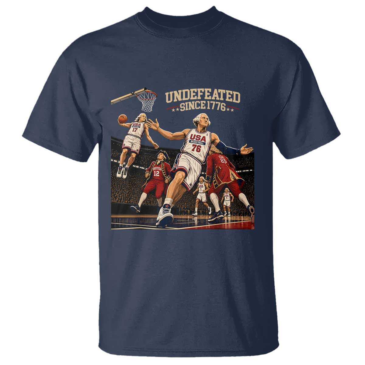 Undefeated Since 1776 George Washington Basketball T Shirt Funny USA Dream Team Founding Fathers Slam Dunk Patriotic Sports