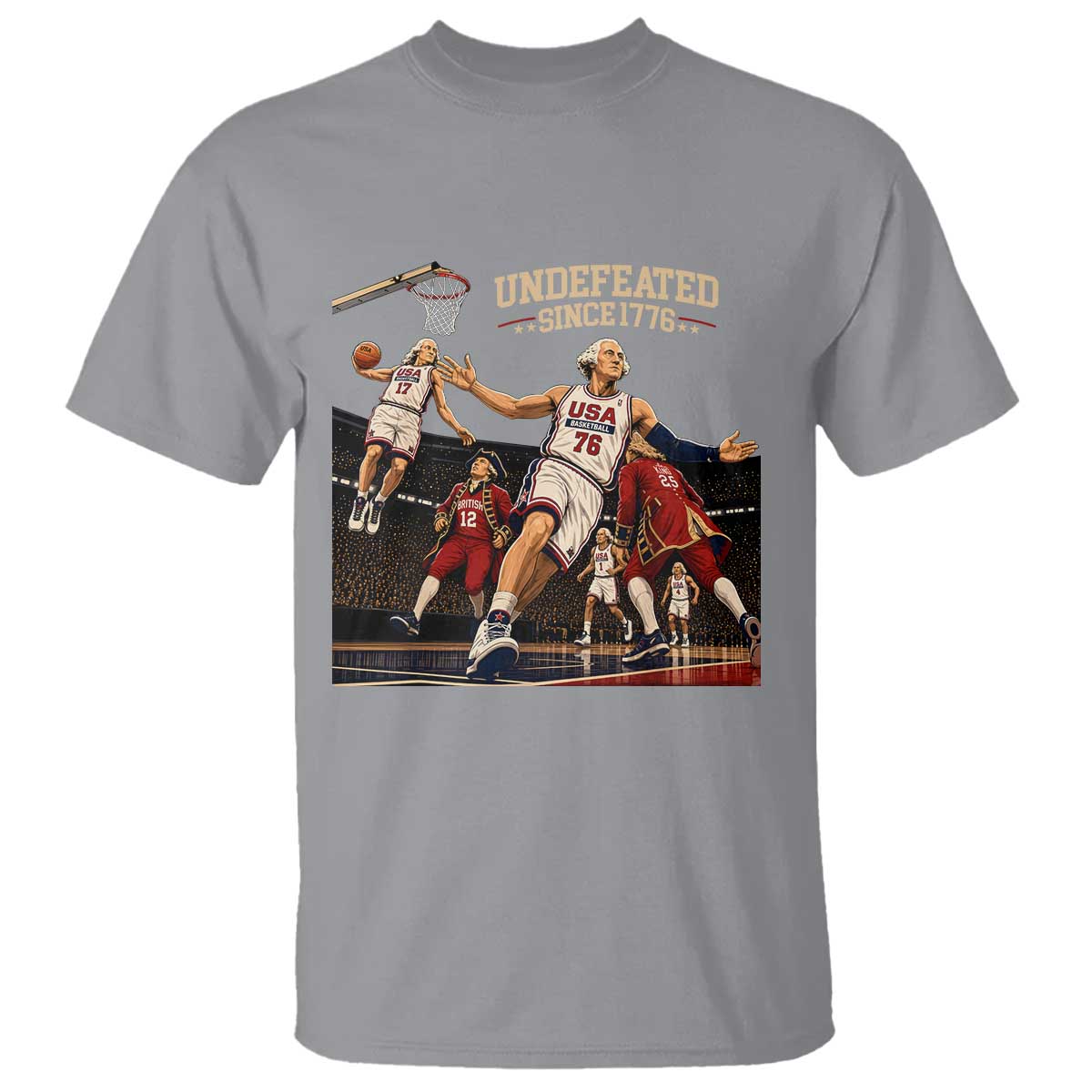 Undefeated Since 1776 George Washington Basketball T Shirt Funny USA Dream Team Founding Fathers Slam Dunk Patriotic Sports